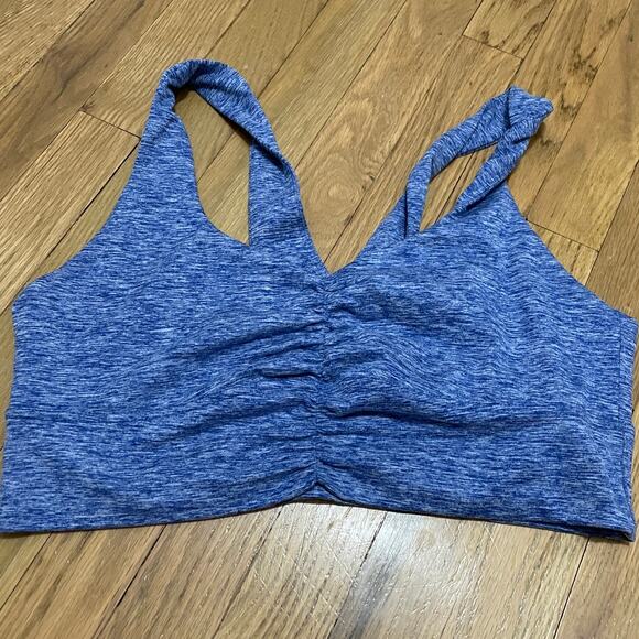 Thrive Société Heathered Blue Front Ruched V Neck Sports Bra‎ Women's Large - Picture 1 of 4